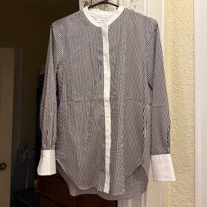 mango white trim contrast striped blouse